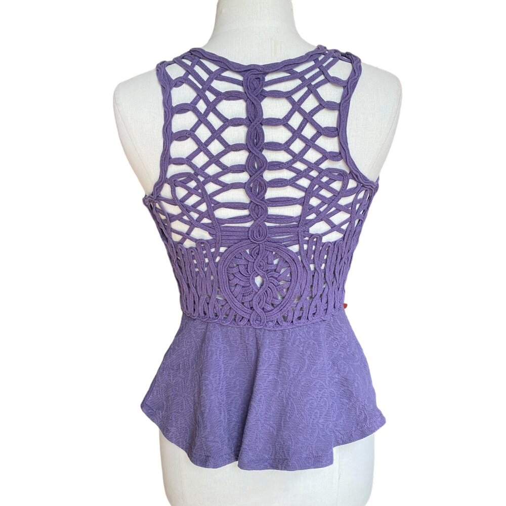 Free People Affairs in Versailles Peplum Tank Top Purple Macrame Back TVD-XS